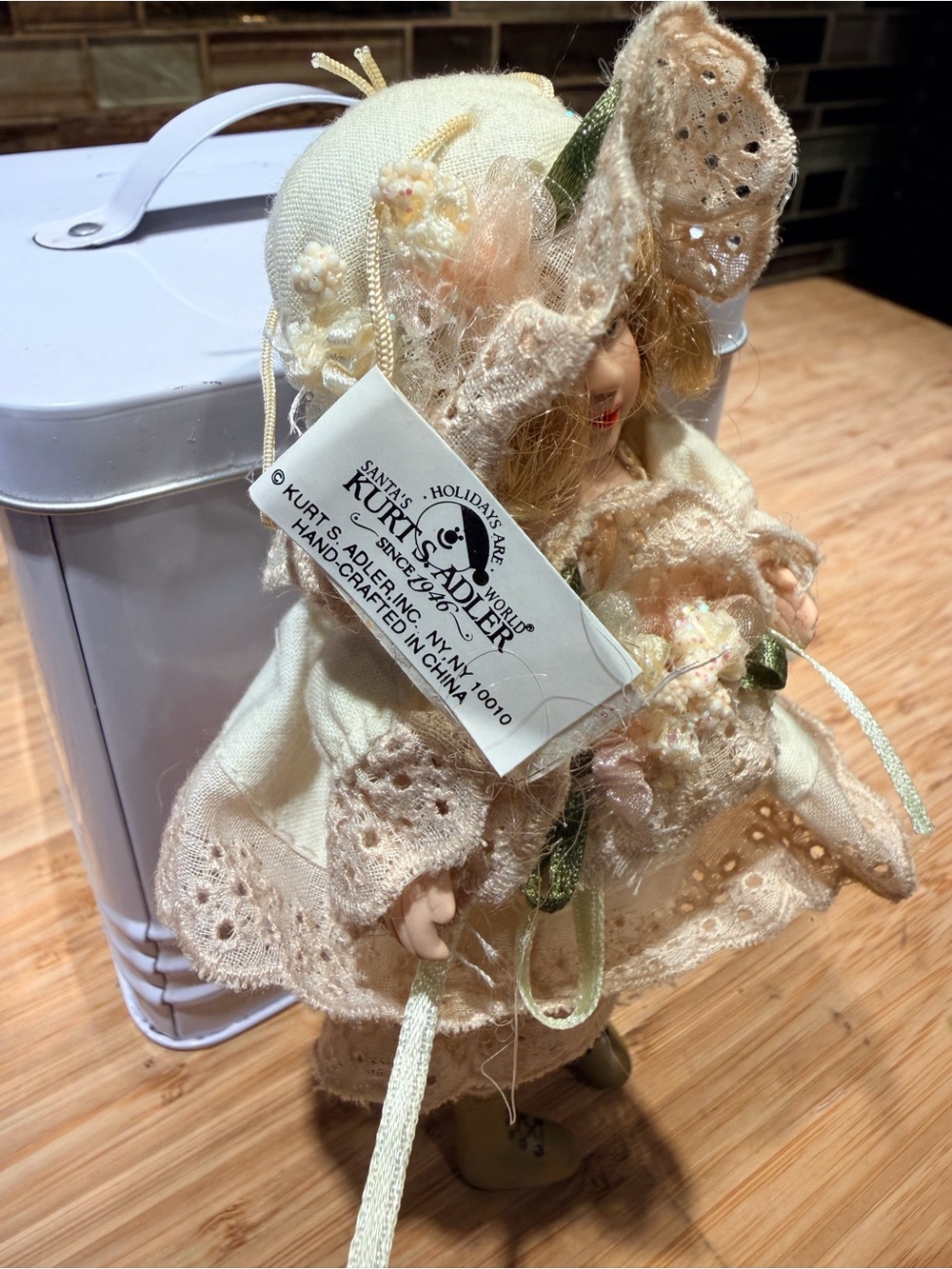 Kurt Adler Porcelain Victorian Girl Doll Ornaments in Cream and Pink - Picture 2 of 11
